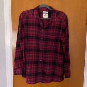Boyfriend fit flannel,super soft, red/black/tiny blue stripe in flannel print